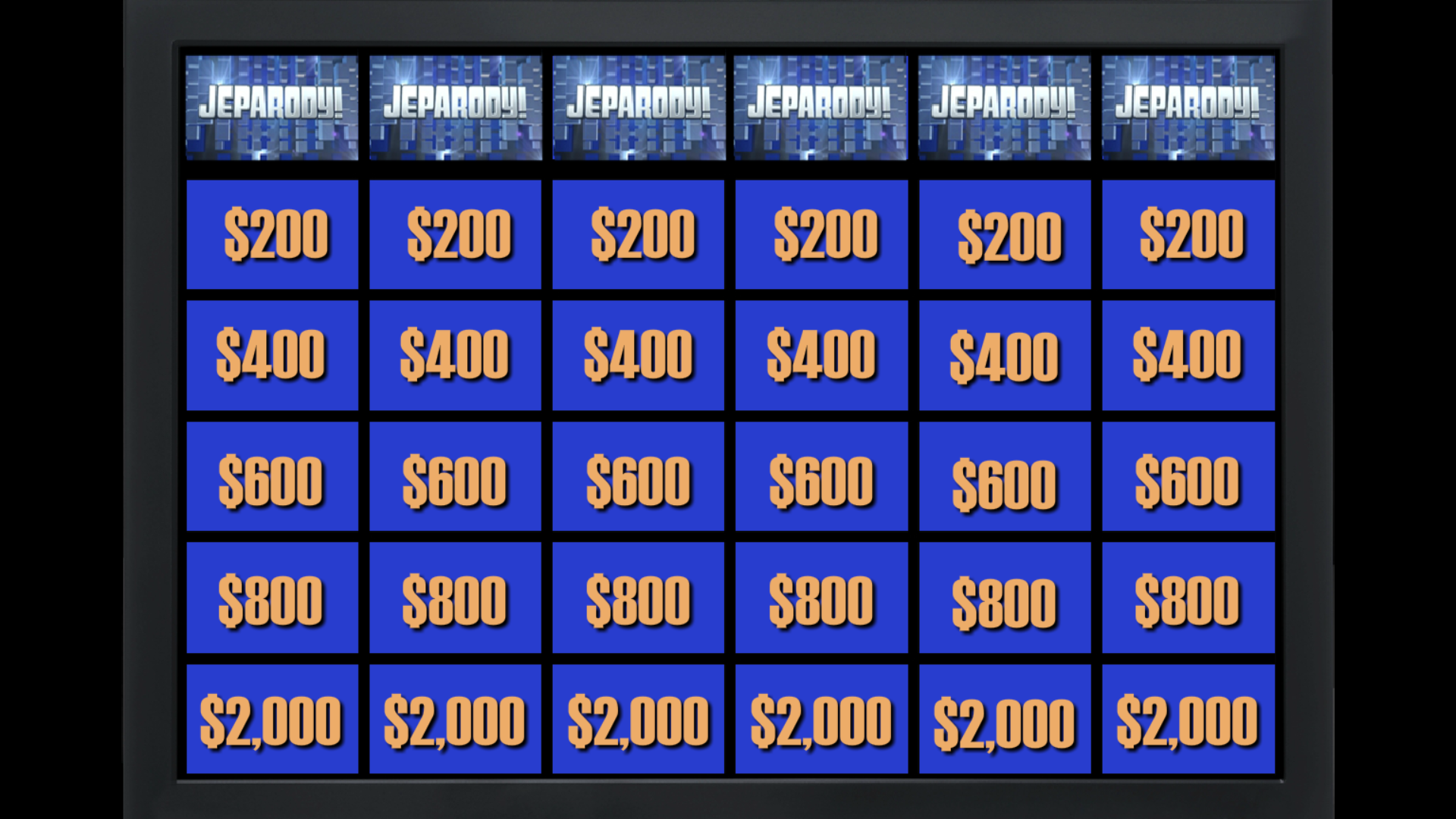 Quiz Zone category board gameshow screen